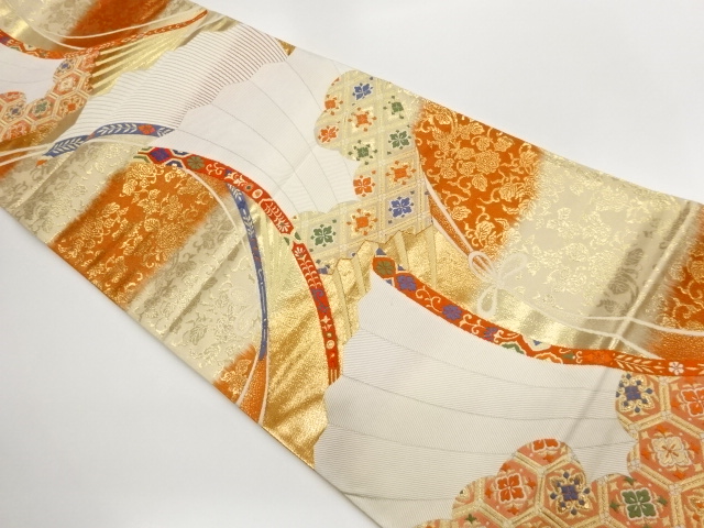 JAPANESE FUKURO OBI / WOVEN FLOWER & FLOWER ARABESQUE